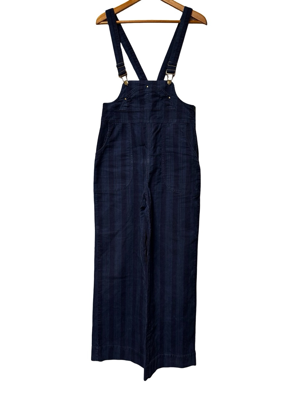Pilcro Anthropologie Relaxed Corduroy Overalls Size 29 Blue Striped Wide Leg - Picture 2 of 16